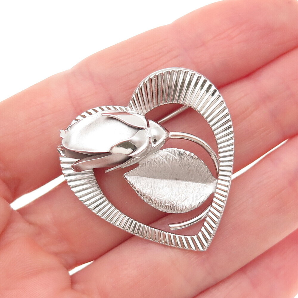 Harry S Bick 925 Sterling Silver Vintage Tulip Flower Heart Pin Brooch